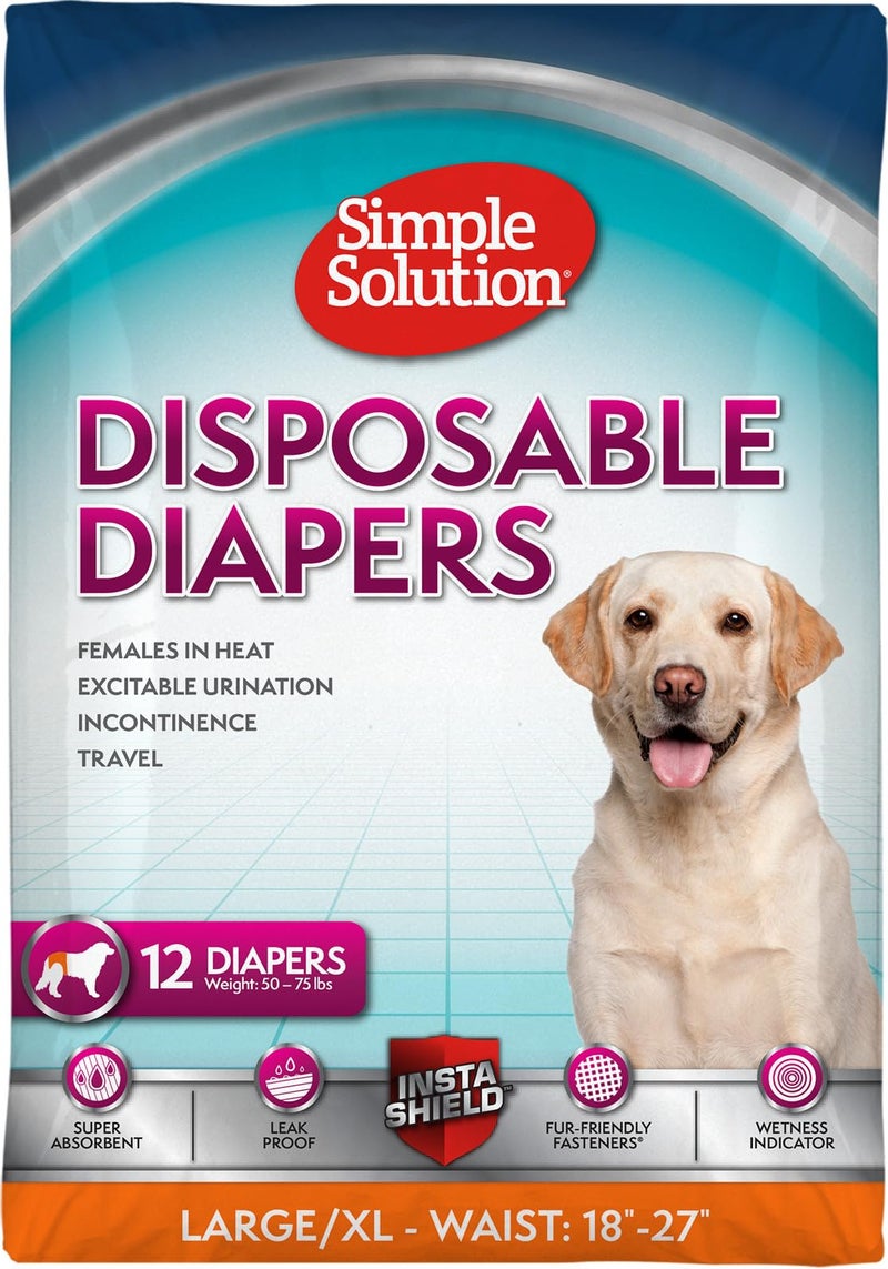 Simple Solution Disposable Female Dog Diapers, Absorbent Leak Proof Protection for Incontinence, Puppy Training, Heat Cycle, Travel, and Housebreaking, Large/XL Dogs, 18â€“27 Inch Waist, 12 Count - Image 1